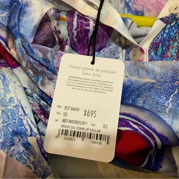 UNBREAK.IT Silk dress MARY MICROSCOPY  with 3/4 sleeves stand up collar D8 - Picture 8 of 12